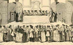 1751年在市政厅抽签国家彩票，c1872。 作者 不明