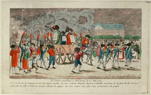 1791年6月25日在斯特拉斯堡焚烧克林林、海曼和布伊尔的尸体。 作者 Unbekannt