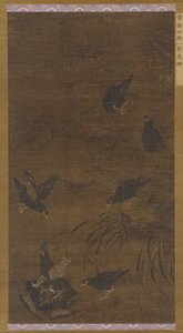 八只妙音鸟与竹子和兰花，明代，16世纪。 作者 不明