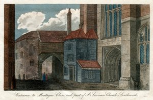 蒙塔古教堂（Montague Close）入口，以及圣救世主教堂的一部分，伦敦南沃克，1814年 作者 不明