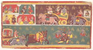 克里希纳的生活插曲：来自Bhagavata Purana的对开本 毗湿奴神的古代故事，约1700年。 作者 不明