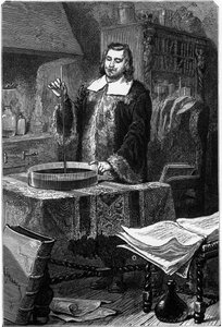 意大利物理学家Evangelista Torricelli发明了水银气压计，1643年，1873年 作者 不明