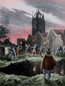 大约在1665年的伦敦瘟疫期间，在夜间填补万人冢 作者 不明