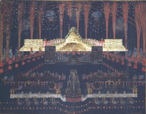 1742年4月25日在莫斯科举行的烟花表演和照明18世纪中期。 作者 不明