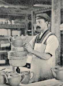 将壶嘴固定在茶壶上，c1917 作者 不明