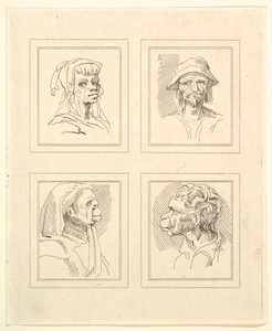 1786年，莱昂纳多·达·芬奇（Leonardo da Vinci）的《 Characaturas的四个头像》，温塞尔斯劳斯·霍拉尔（Wincelslaus Hollar）的《素描》，1786年。 作者 不明