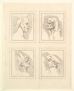 1786年，莱昂纳多·达·芬奇（Leonardo da Vinci）的《 Characaturas的四个头像》，温塞尔斯劳斯·霍拉尔（Wincelslaus Hollar）的《素描》，1786年。 作者 不明