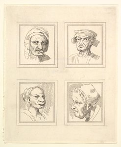 1786年，莱昂纳多·达·芬奇（Leonardo da Vinci）的《 Characaturas的四个头像》，温塞尔斯劳斯·霍拉尔（Wincelslaus Hollar）的《素描》，1786年。 作者 不明