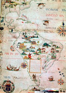 中美洲和南美洲法国地图，法语，1550年 作者 不明