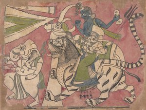甘尼莎（Ganesha）在18世纪的游行中领导湿婆（Shiva）和杜尔加（Durga）。 作者 不明