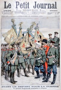 德拉米戈罗夫将军在部队出发前往日俄战争之前亲吻国旗，1904年 作者 不明