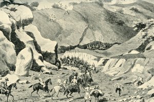 罗伯茨将军...吉尔扎伊斯（Ghilzais）在1879年9月27日的舒塔加丹山口（Shutargardan Pass）中进犯，1901年。 作者 不明