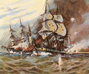 1849年4月5日，德国在埃克恩弗德（Eckernförde）海滩发动电池袭击，1936年。 作者 不明