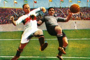 1928年德国与乌拉圭足球比赛。 作者 不明