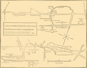 从伊斯灵顿到埃奇韦尔路的新路平面图，1755年，建于1876年。 作者 不明