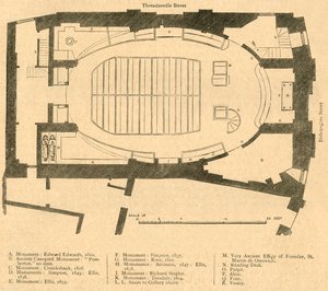 圣马丁奥特威奇现代教堂的平面图，1874年拆除，1897年。 作者 不明