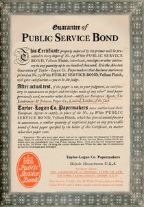 保证公共服务债券-泰勒·洛根公司造纸者广告，1919年 作者 不明