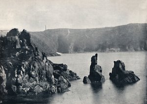 根西岛-Moulin Huet湾，有狗和狮子岩，1895年 作者 不明