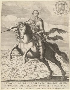 古斯塔夫·阿道夫（Gustavus Adolphus），背景为波美拉尼亚（Pomerania）地图之前，1630年 作者 不明