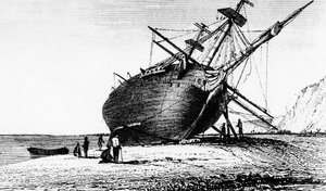 HMS Beagle船上岸，南美洲巴塔哥尼亚里约圣克鲁斯，1834年至1839年 作者 不明