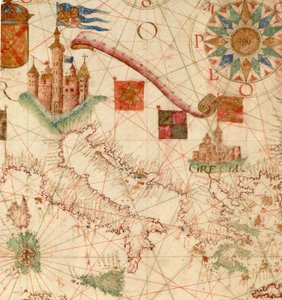 HM 1549   路易斯·特谢拉，波多兰图表。 里斯本，约 1600 年卷轴上刻有“Por Luis Te[ixe]ira em Lix[bo]a”。 1867 年，亨利·史蒂文斯 (Henry Stevens，1791-1867) 出售给亨利·胡斯 (Henry Huth，1815-78)，胡斯图书馆 (1880)，pt。 4, 1171. 出售阿尔弗雷德·亨利·胡斯 (Alfred Henry Huth)（1850-1910 年） 作者 不明