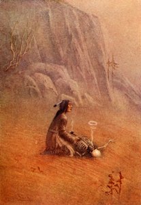 他点燃了烟斗，把它放在骷髅的嘴里，1914年。 作者 不明