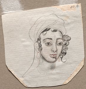 1800年代初期，一名年轻人的头。 作者 不明
