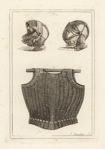 Helmet found at Bosworth Field, and flexible cuirass of metal laminae on leather said to have belonged to King Henry VIII 作者 不明
