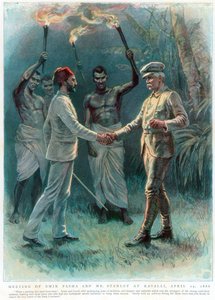 威尔士记者兼探险家亨利·莫顿·斯坦利（Henry Morton Stanley），于1888年4月29日在卡瓦利与埃敏·帕夏会面 作者 不明