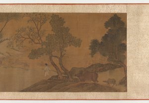 牧童和水牛穿越溪流，16-17世纪。 作者 不明
