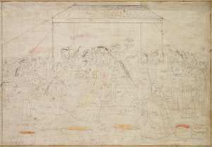 印度春节克里希纳穿着春节的胡里节女装，c。 1790年。 作者 不明