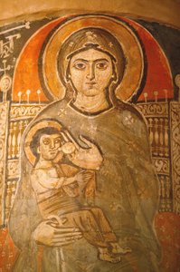 Holy Virgin and Saint John Kame coptic monastery fresco : Mary breastfeeding Jesus Egypt 作者 不明