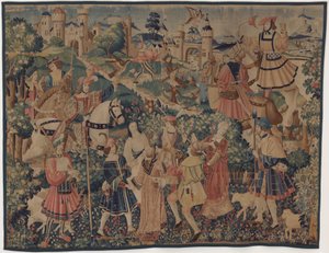狩猎和田园风光，有风笛手和舞者，约1510年。 作者 不明