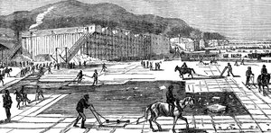 1875年在美国纽约附近的哈德逊河上集冰 作者 不明
