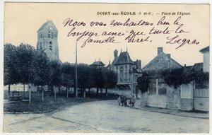 法兰西岛，埃松省（91），Soisy sur Ecole（Soisy-sur-Ecole）。教堂广场 - 明信片 19世纪末-20世纪初 作者 不明