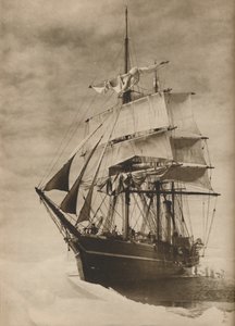 在冰原上，著名捕鲸者Terra Nova的精美插图，1936年。 作者 不明