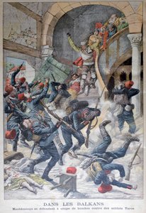 在巴尔干半岛：马其顿人用炸弹防御土耳其士兵，1903年 作者 不明