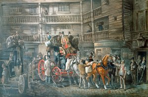 邮编准备离开的旅馆院子，c1840 作者 不明