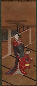 室内：江户时代，1615-1868年，一个Yujo和一个服务员在加热水。 作者 不明
