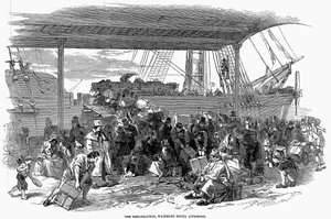 1850年，爱尔兰移民在利物浦的滑铁卢码头出发前往美国 作者 不明