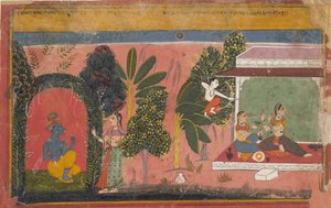 卡玛将他的弓箭瞄准了拉达：分散的吉塔·戈文达（Gita Govinda）的奎师那爱情，ca。 1695。 作者 不明