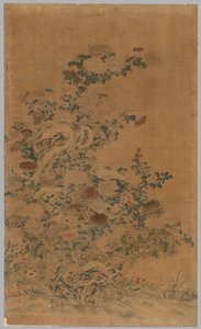 高苏（Ko Ssu）面板：岩石和菊花，1700年代-1800年代。 作者 不明