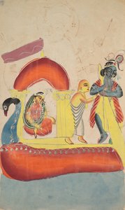 克里希纳（Krishna Ferrying Radha）横跨亚穆纳河（Yamuna River），1800年代。 作者 不明