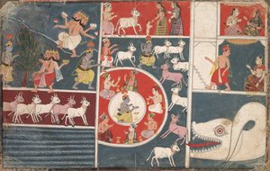 克里希纳（Krishna）演奏长笛和《博伽梵歌》（Phagana）的其他情节c。 1650。 作者 不明