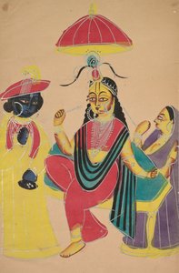 克里希纳（Krishna）坐着坐在椅子上的拉达（Radha），1800年代。 作者 不明