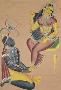 克里希纳抚摸着拉达斯的脚，1800年代。 作者 不明