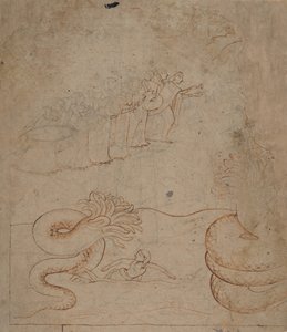 克里希纳在亚穆纳河中制服了蛇卡里亚......，约1780年。 作者 不明