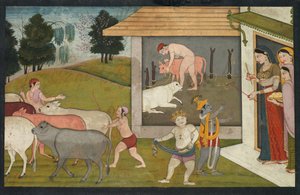 克里希纳（Krishna）和拉克萨玛（Lakshmana）将牛带去吃草，《博伽瓦塔（Bhagavata Purana）》，c。 1780-1790年。 作者 不明