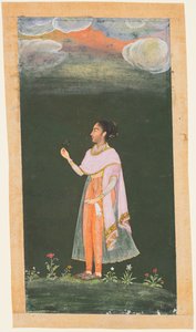 夫人拿着花，c。 1670-80年代。 作者 不明