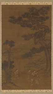 景观：大松树下的手工业者，明朝，16-17世纪。 作者 不明